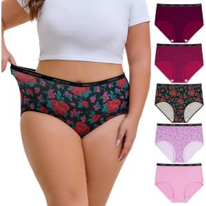 imageINNERSY Plus Size XL5XL Big Curvy Woman Cotton Underwear High Waist Briefs 5PackVelvetrose