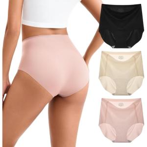 imageINNERSY Womens High Waist Seamless Underwear No Show Panties Full Coverage Briefs 3PackBlackBrick RedNude