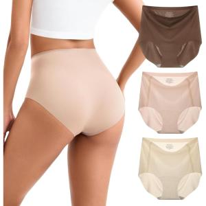 imageINNERSY Womens High Waist Seamless Underwear No Show Panties Full Coverage Briefs 3PackCoffeeToneNude