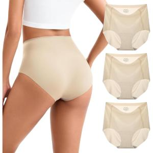 imageINNERSY Womens High Waist Seamless Underwear No Show Panties Full Coverage Briefs 3PackNude