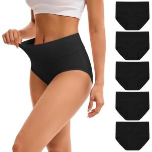 imageINNERSY Womens High Waisted Underwear Cotton Panties Regular ampamp Plus Size 5Pack5 Black
