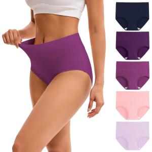 imageINNERSY Womens High Waisted Underwear Cotton Panties Regular ampamp Plus Size 5PackLavender Dreams