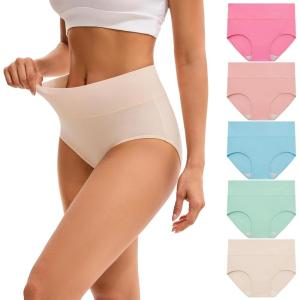 imageINNERSY Womens High Waisted Underwear Cotton Panties Regular ampamp Plus Size 5PackMacaroon