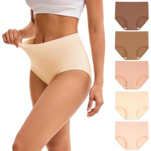 imageINNERSY Womens High Waisted Underwear Cotton Panties Regular ampamp Plus Size 5PackMaillard