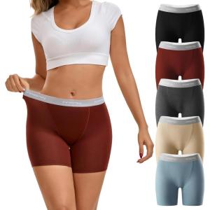 imageINNERSY Boy Shorts Underwear for Women High Waisted Ladies Panties Boxer Briefs Breathable Stretch 5 PackRetro Dusk