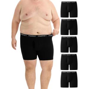 imageINNERSY Mens Big and Tall Boxer Briefs Cotton Stretch Moisture Wicking Underwear 5PackClassic Black
