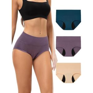 imageINNERSY Period Underwear for Women Heavy Flow High Waist Cotton Leak Proof Menstrual Panties 3PackDusk Plumage