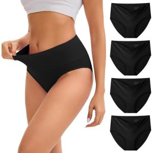 imageINNERSY Womens Modal Underwear High Waist Breathable Briefs Full Coverage Ladies Panties 4PackBlack