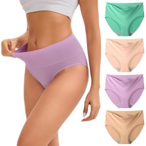 imageINNERSY Womens Modal Underwear High Waist Breathable Briefs Full Coverage Ladies Panties 4PackMacaron