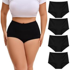 imageINNERSY Womens Plus Size Underwear High Waisted Full Coverage Soft Stretch Cotton Boy Shorts Panties 4PackMidnight Black