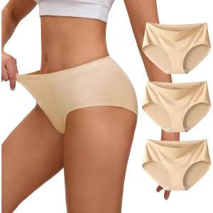 imageINNERSY Womens Seamless Underwear No Show Full Coverage Hipster Panties Stretchy Invisible Briefs 3PackNude