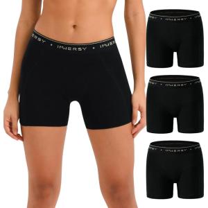 imageINNERSY Womens 4 Inseam Boxers Briefs Cotton Boyshorts Underwear Ladies Panties 3Pack3 Black