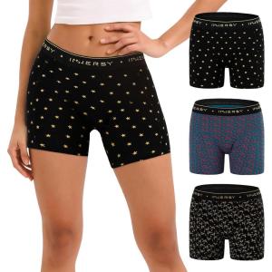 imageINNERSY Womens 4 Inseam Boxers Briefs Cotton Boyshorts Underwear Ladies Panties 3PackFlowercovered
