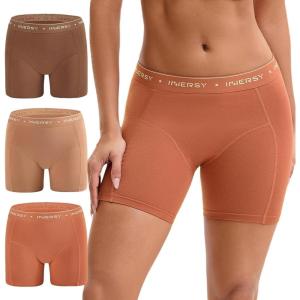 imageINNERSY Womens 4 Inseam Boxers Briefs Cotton Boyshorts Underwear Ladies Panties 3PackMaple Brown