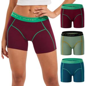 imageINNERSY Womens 4 Inseam Boxers Briefs Cotton Boyshorts Underwear Ladies Panties 3PackRetro Redgreen