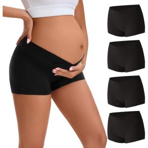 imageINNERSY Womens Maternity Underwear Cotton Under the Bump Pregnancy Postpartum Boyshorts Panties 4PackBlack