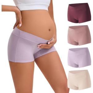imageINNERSY Womens Maternity Underwear Cotton Under the Bump Pregnancy Postpartum Boyshorts Panties 4PackLavender