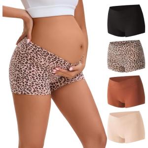imageINNERSY Womens Maternity Underwear Cotton Under the Bump Pregnancy Postpartum Boyshorts Panties 4PackMaillard